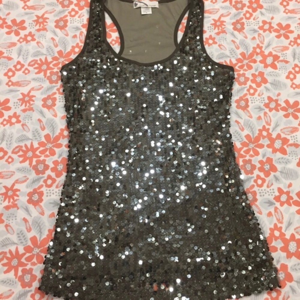 Olive Green Razorback Sequin Top